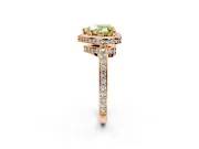 Halo Engagement Ring Setting for Fancy Yellow Heart-Shaped Center with Metal-Rimmed Halo, Pave Band and Prong Head in Rose Gold