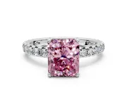 Solitaire Engagement Ring Setting for Fancy Pink Radiant Cut Center with Shared-Prong Accents and Prong Head in Sterling Silver