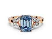 Solitaire Engagement Ring Setting for Fancy Blue Emerald Cut Center with Marquise Flower Shoulders and Prong Head in Rose Gold