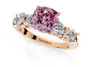 5 Stone Engagement Ring Setting for Fancy Pink Cushion Cut Center with Graduated Accents and Prong Head in Rose Gold