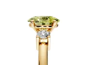 3 Stone Engagement Ring Setting for Fancy Yellow Oval Center with Wide Plain Band and Prong Head in Yellow Gold