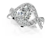 Halo Engagement Ring Setting for Pear-Shaped Center with Pave Infinity Twist Band and Prong Head in Sterling Silver