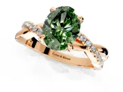 Solitaire Engagement Ring Setting for Fancy Green Oval Center with Half-Pave Crossover Band and Prong Head in Rose Gold