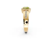 Halo Engagement Ring Setting for Fancy Yellow Cushion Cut Center with Wide Band, Inlaid Accent Row and Prong Head in Yellow Gold