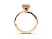 Solitaire Engagement Ring Setting for Fancy Pink Asscher Cut Center with Micro Pave Band and Prong Head in Yellow Gold