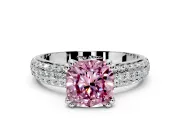 Solitaire Engagement Ring Setting for Fancy Pink Cushion Cut Center with Multi-Row Pave Accents and Basket Head in Sterling Silver