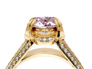 Solitaire Engagement Ring Setting for Fancy Pink Oval Center with Accented Split Shank and Prong Head in Yellow Gold