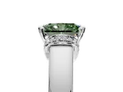 Solitaire Engagement Ring Setting for Fancy Green Radiant Cut Center with Wide Band, Pave Collar and Prong Head in White Gold