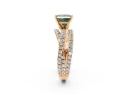 Solitaire Engagement Ring Setting for Fancy Green Princess Cut Center with Woven 3-Strand Pave Band and Prong Head in Rose Gold