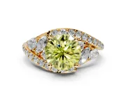 Halo Engagement Ring Setting for Fancy Yellow Round Cut Center with Marquise and Pave Bypass Band and Prong Head in Yellow Gold