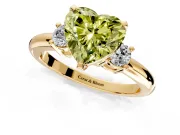 3 Stone Engagement Ring Setting for Fancy Yellow Heart-Shaped Center with Wide Plain Band and Prong Head in Yellow Gold