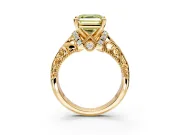 Solitaire Engagement Ring Setting for Fancy Yellow Asscher Cut Center with Filigree Accent Basket and Prong Head in Yellow Gold
