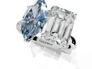 Fancy Blue Marquise and Emerald Cut Lab-Grown Diamond Toi et Moi Engagement Ring with Prong-Set Stones in Platinum