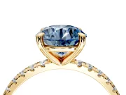 Solitaire Engagement Ring Setting for Fancy Blue Round Cut Center with Fine Pave Narrow Band and Prong Head in Yellow Gold