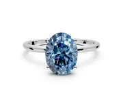 Solitaire Engagement Ring Setting for Fancy Blue Oval Center with Straight Thin Band and Prong Head in Sterling Silver