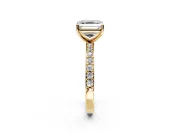 Solitaire Engagement Ring Setting for Asscher Cut Center with Round Cut Pave Band and Prong Head in Yellow Gold