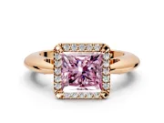 Halo Engagement Ring Setting for Fancy Pink Princess Cut Center with Tapered Plain Band and Prong Head in Rose Gold