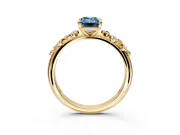 Cluster Engagement Ring Setting for Fancy Blue Emerald Cut Center with Round Cut Accent Band and Prong Head in Yellow Gold