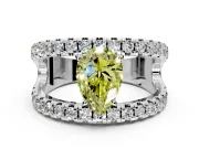Solitaire Engagement Ring Setting for Fancy Yellow Pear-Shaped Center with Wide-Open Split Shank and Prong Head in Platinum