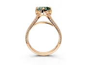 Solitaire Engagement Ring Setting for Fancy Green Heart-Shaped Center with Accented Split Shank and Prong Head in Rose Gold