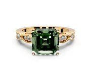 Solitaire Engagement Ring Setting for Fancy Green Asscher Cut Center with Marquise and Bezel Accents and Prong Head in Yellow Gold