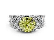 Pave Engagement Ring Setting for Fancy Yellow Round Cut Center with Curved Accent Rows, Openwork and Prong Head in Sterling Silver