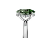 Hidden Halo Engagement Ring Setting for Fancy Green Oval Center with Thin Round-Wire Band and Prong Head in Sterling Silver