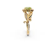 Halo Engagement Ring Setting for Fancy Yellow Cushion Cut Center with Leaf Motif Split Shank and Prong Head in Yellow Gold