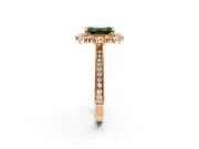 Milgrain Halo Engagement Ring Setting for Fancy Green Emerald Cut Center with Bezel Point Accents and Prong Head in Rose Gold