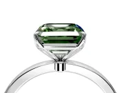 Solitaire Engagement Ring Setting for Fancy Green Asscher Cut Center with Thin Rounded Plain Band and Prong Head in White Gold