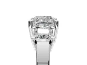 3 Stone Engagement Ring Setting for Cushion Cut Center with Matching Side Accents and Prong Head in Platinum