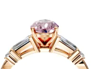Bar-Set Engagement Ring Setting for Fancy Pink Pear-Shaped Center with Tapered Baguette Accents and Prong Head in Rose Gold