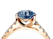 Solitaire Engagement Ring Setting for Fancy Blue Round Cut Center with Partway Pave Band and Prong Head in Rose Gold