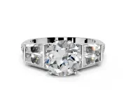 Channel-Set Engagement Ring Setting for Round Cut Center with Baguette Band and Prong Head in Sterling Silver