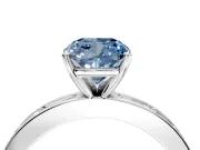 Solitaire Engagement Ring Setting for Fancy Blue Cushion Cut Center with Channel Baguette Band and Prong Head in Platinum