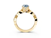 Solitaire Engagement Ring Setting for Fancy Blue Oval Center with Carved Leaf Shoulders and Prong Head in Yellow Gold