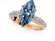 Solitaire Engagement Ring Setting for Fancy Blue Marquise Center with Domed Multi-Row Pave Band and Prong Head in Rose Gold