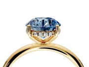 Hidden Halo Engagement Ring Setting for Fancy Blue Round Cut Center with Thin Round-Wire Band and Prong Head in Yellow Gold