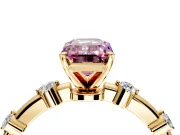 Solitaire Engagement Ring Setting for Fancy Pink Emerald Cut Center with Bezel Station Band and Prong Head in Yellow Gold