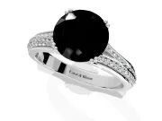 Solitaire Engagement Ring Setting for Fancy Black Round Cut Center with Pave Rail Split Shank and Prong Head in White Gold