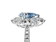 Floral Halo Engagement Ring Setting for Fancy Blue Pear-Shaped Center with Pave Accents and Prong Head in Platinum