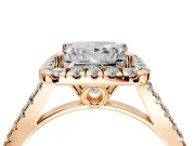 Halo Engagement Ring Setting for Princess Cut Center with Raised Halo, Pave Band and Prong Head in Rose Gold