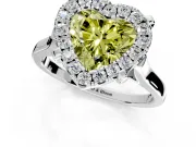 Single Halo Engagement Ring Setting for Fancy Yellow Heart-Shaped Center with Corner Claws, Plain Band and Prong Head in Sterling Silver