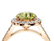 Halo Engagement Ring Setting for Fancy Yellow Round Cut Center with Narrowing Pave Band and Prong Head in Rose Gold
