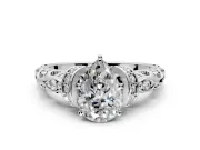 Solitaire Engagement Ring Setting for Pear-Shaped Center with Filigree Band and Prong Head in Platinum