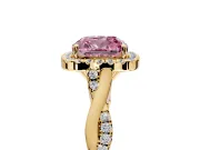 Halo Engagement Ring Setting for Fancy Pink Cushion Cut Center with Twist Band and Prong Head in Yellow Gold