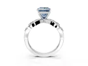 Solitaire Engagement Ring Setting for Fancy Blue Princess Cut Center with Criss-Cross Accent Band and Prong Head in Platinum