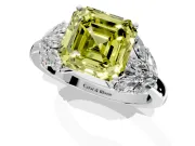 Leaf Cluster Engagement Ring Setting for Fancy Yellow Asscher Cut Center with Marquise Accents and Prong Head in Platinum