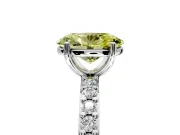 Solitaire Engagement Ring Setting for Fancy Yellow Oval Center with Round Cut Pave Band and Prong Head in Platinum