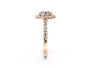 Halo Engagement Ring Setting for Round Cut Center with Narrowing Pave Band and Prong Head in Rose Gold